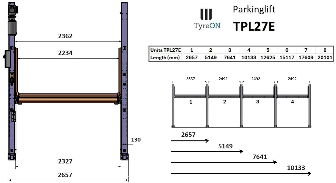TPL27E-1 2.7T car parking lift - electric release of safety locks - no air pressure required - 2 columns - 2 cars - Гаражна опрема: slika 5 TPL27E-1 2.7T car parking lift - electric release of safety locks - no air pressure required - 2 columns - 2 cars - Гаражна опрема: slika 5