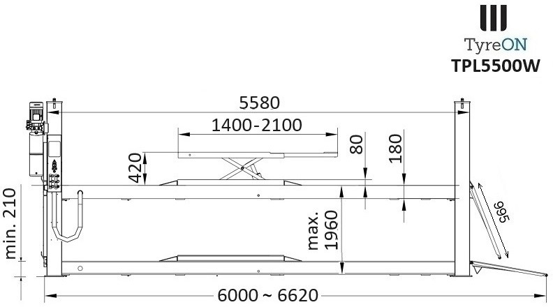 TPL5500W 4 post lift - 5.6 meter flat runways - Integrated free wheels lifting system - 5.5T - Гаражна опрема: slika 4 TPL5500W 4 post lift - 5.6 meter flat runways - Integrated free wheels lifting system - 5.5T - Гаражна опрема: slika 4