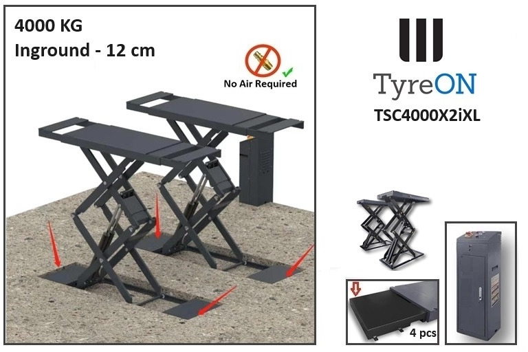 TSC4000X2iXL In floor scissor lift - Double extensions - 12 cm installation depth - Hydromechanically locked - No compressed air required - 4T - Гаражна опрема: slika 1 TSC4000X2iXL In floor scissor lift - Double extensions - 12 cm installation depth - Hydromechanically locked - No compressed air required - 4T - Гаражна опрема: slika 1
