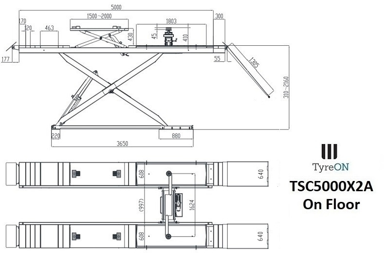 TSC5000X2A Alignment scissor lift - On floor - Free wheel lifting system - 5.3 m lightened runways - 5T- Mounted on the floor - Гаражна опрема: slika 2 TSC5000X2A Alignment scissor lift - On floor - Free wheel lifting system - 5.3 m lightened runways - 5T- Mounted on the floor - Гаражна опрема: slika 2