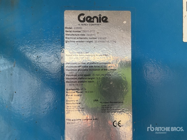 2011 Genie Z80/60 Articulating Boom Lift - Zglobna platforma: slika 2 2011 Genie Z80/60 Articulating Boom Lift - Zglobna platforma: slika 2