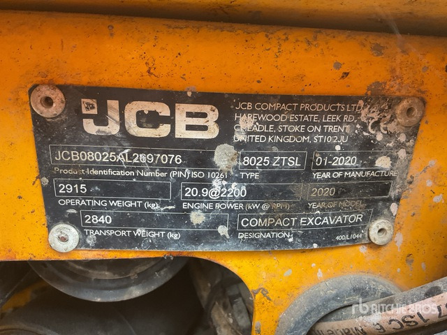 2020 JCB 8025ZTSL Tracked Excavator - Bager guseničar: slika 2 2020 JCB 8025ZTSL Tracked Excavator - Bager guseničar: slika 2