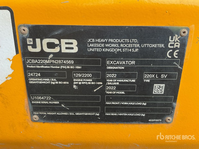 2022 JCB 220X LSV Tracked Excavator - Bager guseničar: slika 2 2022 JCB 220X LSV Tracked Excavator - Bager guseničar: slika 2