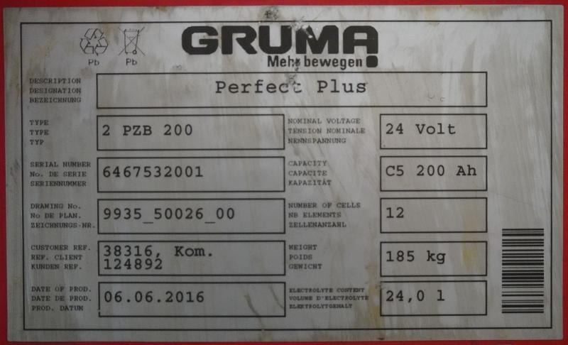 GRUMA 24 Volt 2 PzB 200 Ah - Baterija za Oprema za rukovanje materijalima: slika 2 GRUMA 24 Volt 2 PzB 200 Ah - Baterija za Oprema za rukovanje materijalima: slika 2