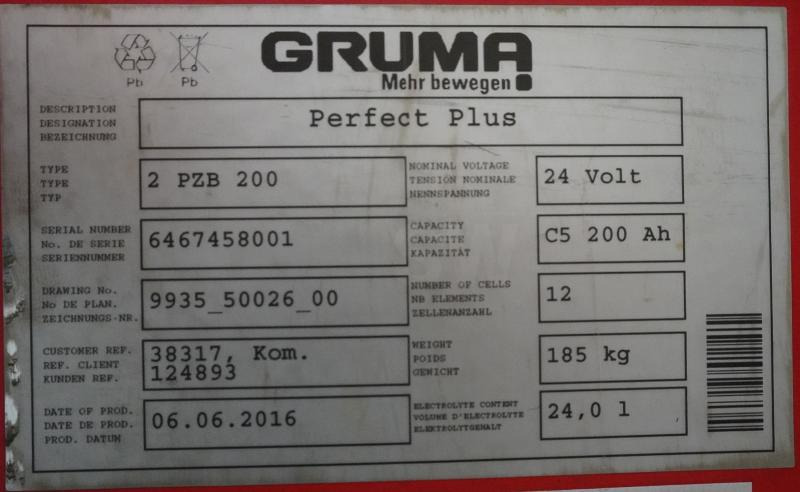 GRUMA 24 Volt 2 PzB 200 Ah - Baterija za Oprema za rukovanje materijalima: slika 5 GRUMA 24 Volt 2 PzB 200 Ah - Baterija za Oprema za rukovanje materijalima: slika 5