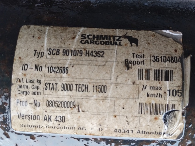 OŚ OSIE SCHMITZ CARGOBULL SCB9010/9 H43S2 AK430 - Suspenzija za Prikolica: slika 3 OŚ OSIE SCHMITZ CARGOBULL SCB9010/9 H43S2 AK430 - Suspenzija za Prikolica: slika 3