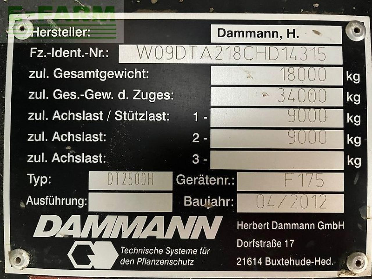 Dammann dt2500h - Vučena prskalica: slika 2 Dammann dt2500h - Vučena prskalica: slika 2
