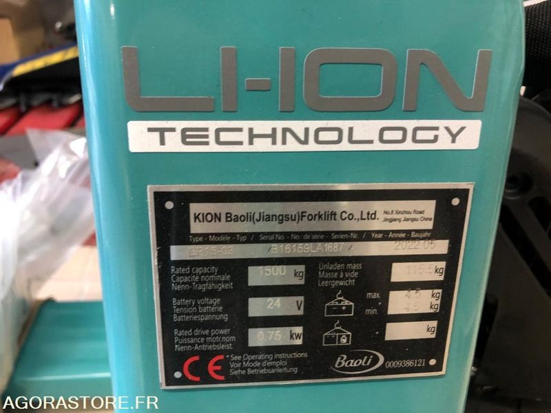 1 Transpalette Electrique 1500 Kg BAOLI - NEUF - Građevinska oprema: slika 3 1 Transpalette Electrique 1500 Kg BAOLI - NEUF - Građevinska oprema: slika 3