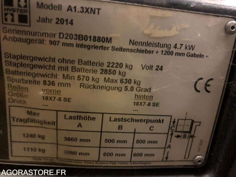 Chariot frontal 3 roues 2014 - Hyster A1.3 XNT - Električni viljuškar: slika 5 Chariot frontal 3 roues 2014 - Hyster A1.3 XNT - Električni viljuškar: slika 5