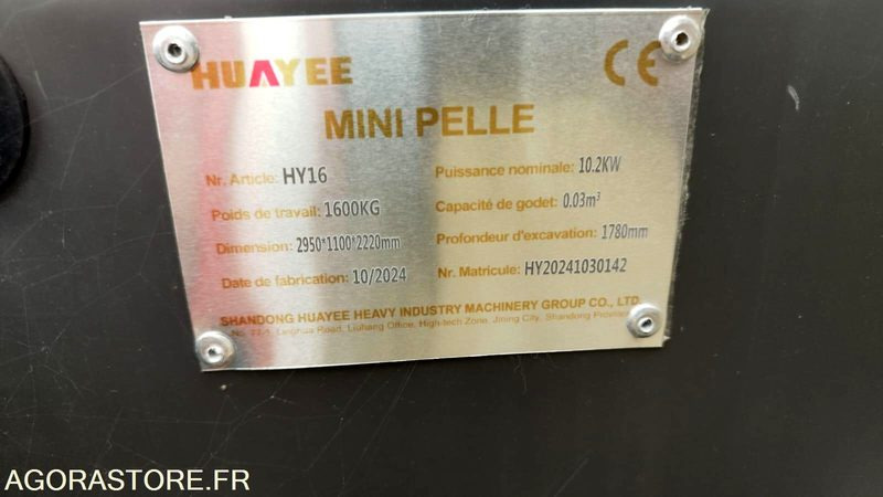 MINI-PELLE MOTEUR KUBOTA - HUAYEE HY16 - Bager: slika 5 MINI-PELLE MOTEUR KUBOTA - HUAYEE HY16 - Bager: slika 5