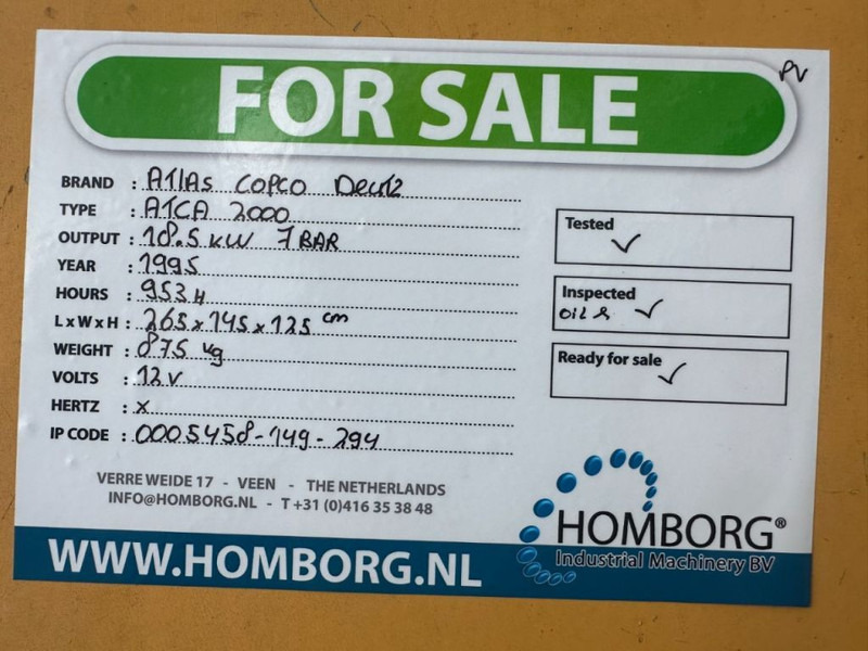 Kompresor za vazduh Atlas-Copco ATCA 2000 Deutz F2L 1011 Mobiele Diesel Schroefcompressor 18.5 kW 7 Bar: slika 20