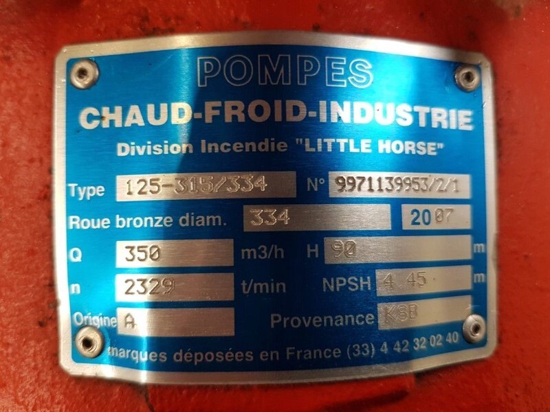 Chaud-Froid-Industrie KSB 125-315 / 334 Waterpomp 350 m3 / h 10 Bar Ex emergency - Pumpa za vodu: slika 2 Chaud-Froid-Industrie KSB 125-315 / 334 Waterpomp 350 m3 / h 10 Bar Ex emergency - Pumpa za vodu: slika 2