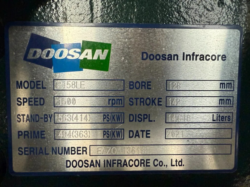Doosan P158LE Teksan 440 kVA Silent Noodstroom generatorset Overstock New ! Surplus - Set generatora: slika 4 Doosan P158LE Teksan 440 kVA Silent Noodstroom generatorset Overstock New ! Surplus - Set generatora: slika 4