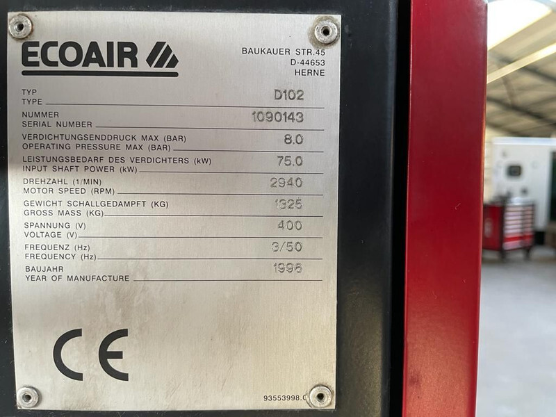 Ecoair D102 Elektrische Schroefcompressor 75 kW 10.000 L / min 8 Bar - Kompresor za vazduh: slika 4 Ecoair D102 Elektrische Schroefcompressor 75 kW 10.000 L / min 8 Bar - Kompresor za vazduh: slika 4