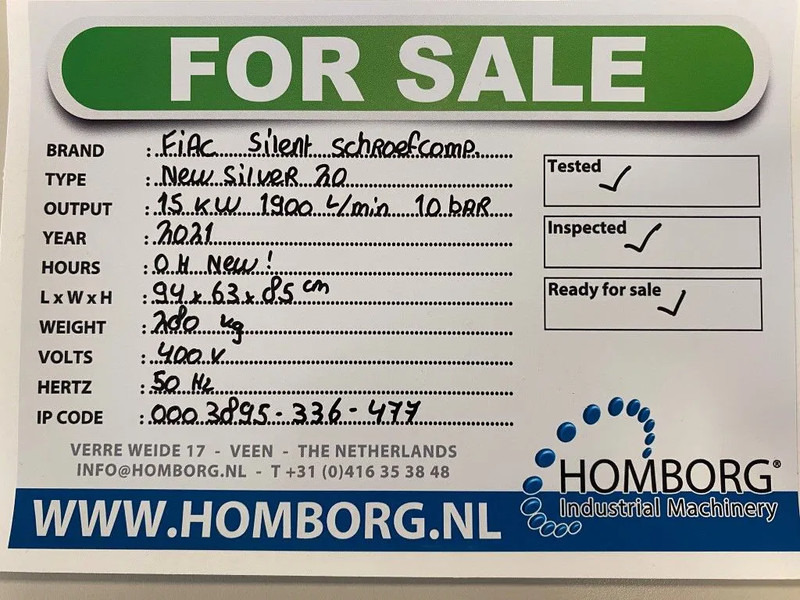 Fiac New Silver 20 Silent 15 kW 1900 L / min 10 Bar Elektrische Schroefcompressor - Kompresor za vazduh: slika 2 Fiac New Silver 20 Silent 15 kW 1900 L / min 10 Bar Elektrische Schroefcompressor - Kompresor za vazduh: slika 2