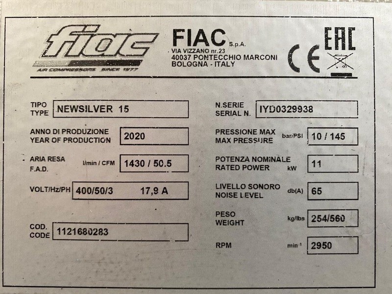 Fiac NewSilver 15 1430 L / min 11 kW 10 Bar Elektrische Schroefcompressor Nieuw ! - Kompresor za vazduh: slika 4 Fiac NewSilver 15 1430 L / min 11 kW 10 Bar Elektrische Schroefcompressor Nieuw ! - Kompresor za vazduh: slika 4