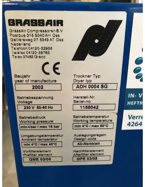 Grassair ADH0004SG 10 Bar Absorptiedroger - Kompresor za vazduh: slika 3 Grassair ADH0004SG 10 Bar Absorptiedroger - Kompresor za vazduh: slika 3
