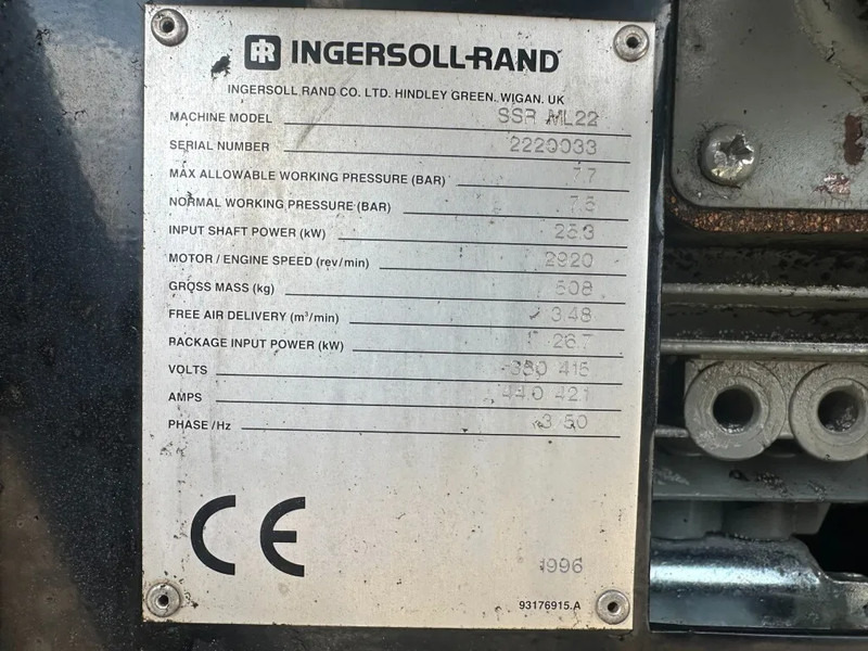 Ingersoll Rand SSR ML22 Elektrische Schroefcompressor 25 kW 3480 L / min 7.5 Bar - Kompresor za vazduh: slika 4 Ingersoll Rand SSR ML22 Elektrische Schroefcompressor 25 kW 3480 L / min 7.5 Bar - Kompresor za vazduh: slika 4