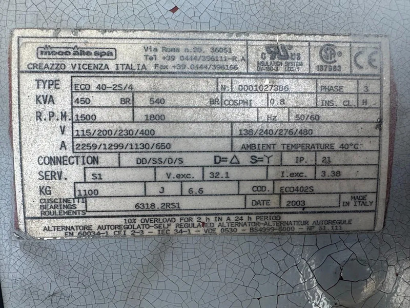 Set generatora Iveco GE 8281 SRI27 00A71 Mecc Alte Spa 450 kVA generatorset ex Emergency 160 hours: slika 11 Set generatora Iveco GE 8281 SRI27 00A71 Mecc Alte Spa 450 kVA generatorset ex Emergency 160 hours: slika 11