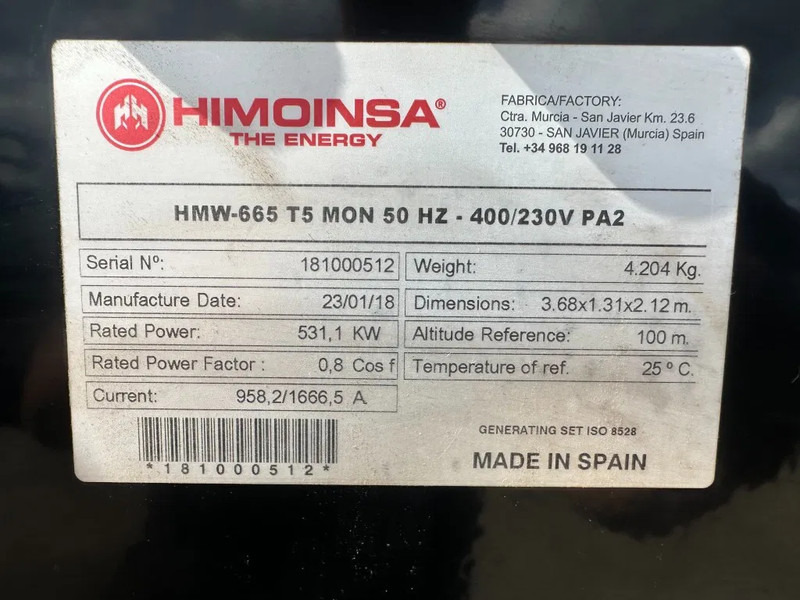 MTU 12V1600 G20F Himoinsa 700 kVA generatorset New ! Overstock ! - Set generatora: slika 3 MTU 12V1600 G20F Himoinsa 700 kVA generatorset New ! Overstock ! - Set generatora: slika 3