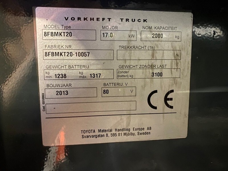 Toyota 2 ton Traigo 20 Duplex Freelift Sideshift Elektra Heftruck - Električni viljuškar: slika 5 Toyota 2 ton Traigo 20 Duplex Freelift Sideshift Elektra Heftruck - Električni viljuškar: slika 5