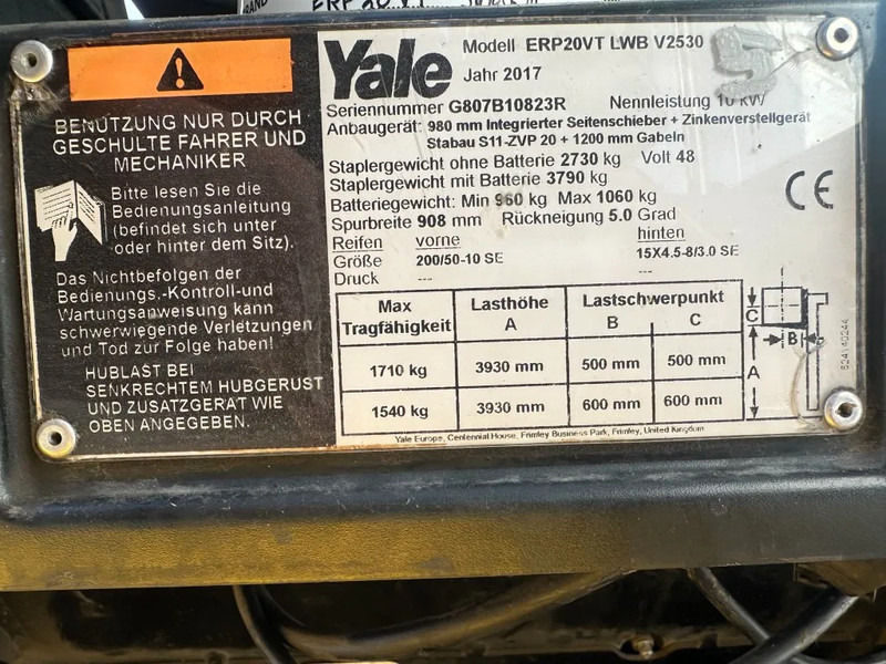 Yale ERP 20 VT 2 ton Duplex Sideshift Positioner Elektra Heftruck 2017 - Električni viljuškar: slika 3 Yale ERP 20 VT 2 ton Duplex Sideshift Positioner Elektra Heftruck 2017 - Električni viljuškar: slika 3