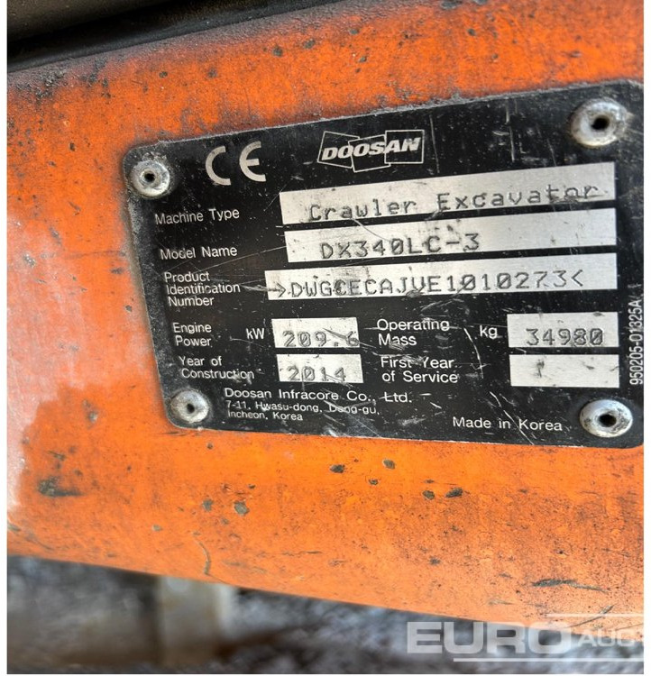 2014 Doosan DX340LC-3 - Bager guseničar: slika 3 2014 Doosan DX340LC-3 - Bager guseničar: slika 3