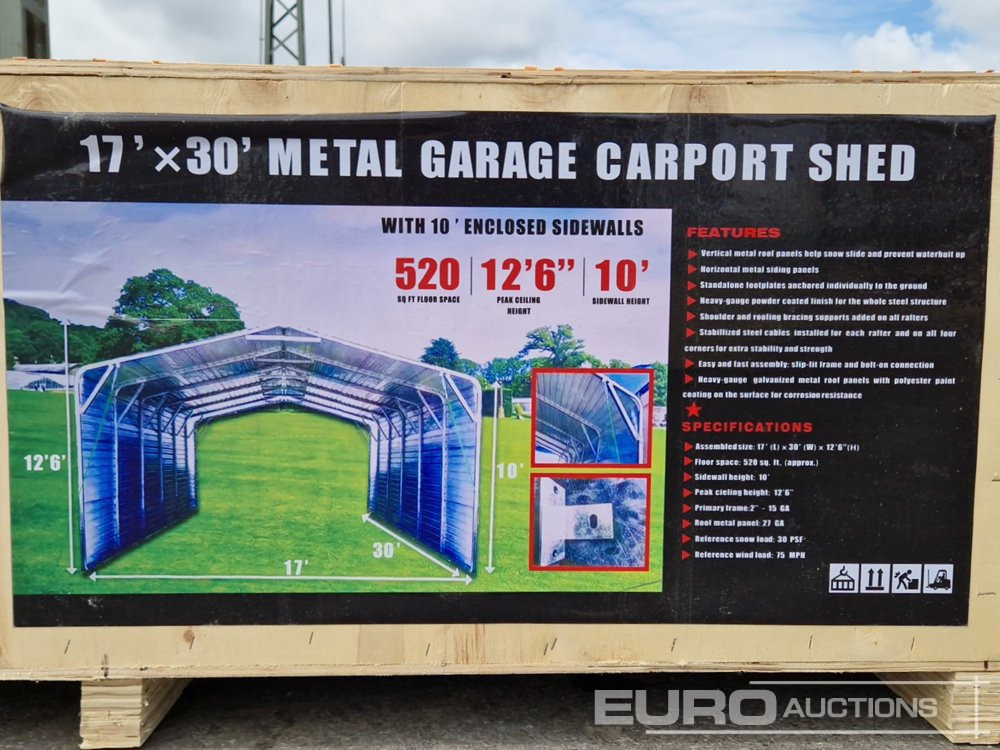Unused 2025 17'x30' Metal Garage Carport Shed in 2.1x1x0.6m Transport Box - Građevinski kontejner: slika 2 Unused 2025 17'x30' Metal Garage Carport Shed in 2.1x1x0.6m Transport Box - Građevinski kontejner: slika 2
