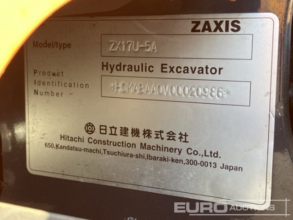 2016 Hitachi ZX17U-5A Rubber Tracks, Blade, Offset, Bucket, Canopy - Mini bager: slika 5 2016 Hitachi ZX17U-5A Rubber Tracks, Blade, Offset, Bucket, Canopy - Mini bager: slika 5